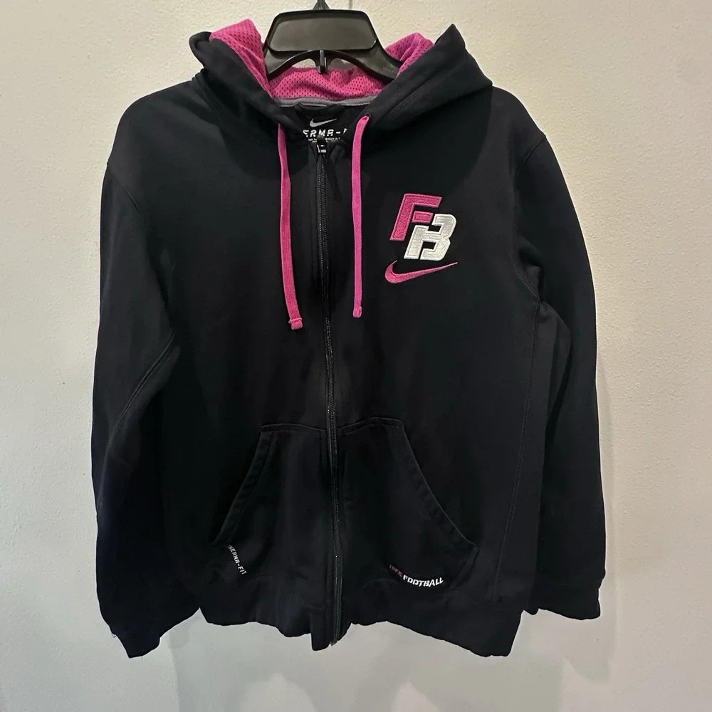 Nike Hoodie Embroidered Womens‎ Sm Black Dri-Fit Swoosh Full Zip Sweatshirt